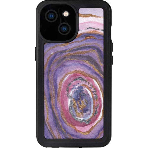 Lilac Watercolor Geode iPhone 15 Waterproof Case